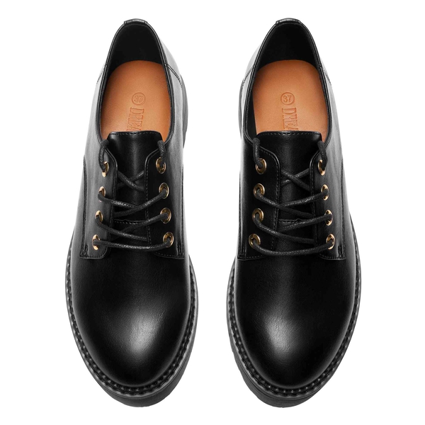 Classic Lace-Up Oxford Shoes - BLACK PU - 3